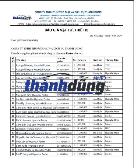 PHỤ TÙNG Ô TÔ XE HYUNDAI PORTER MỚI NHẤT